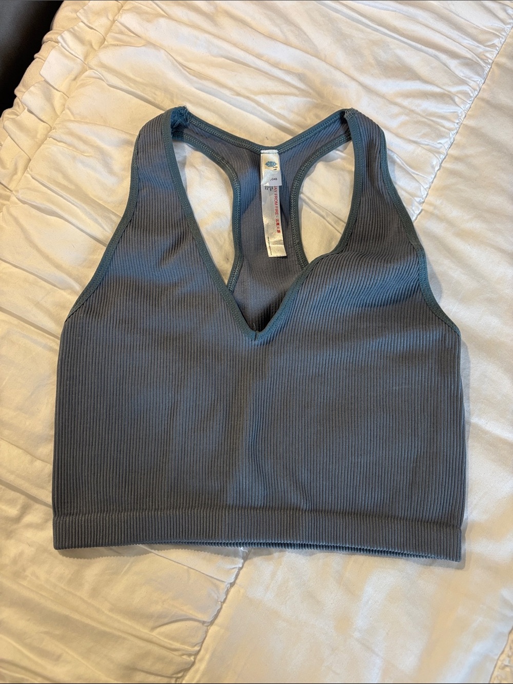 Free People Ribbed V-Neck Racerback Bralette - Slate Gray